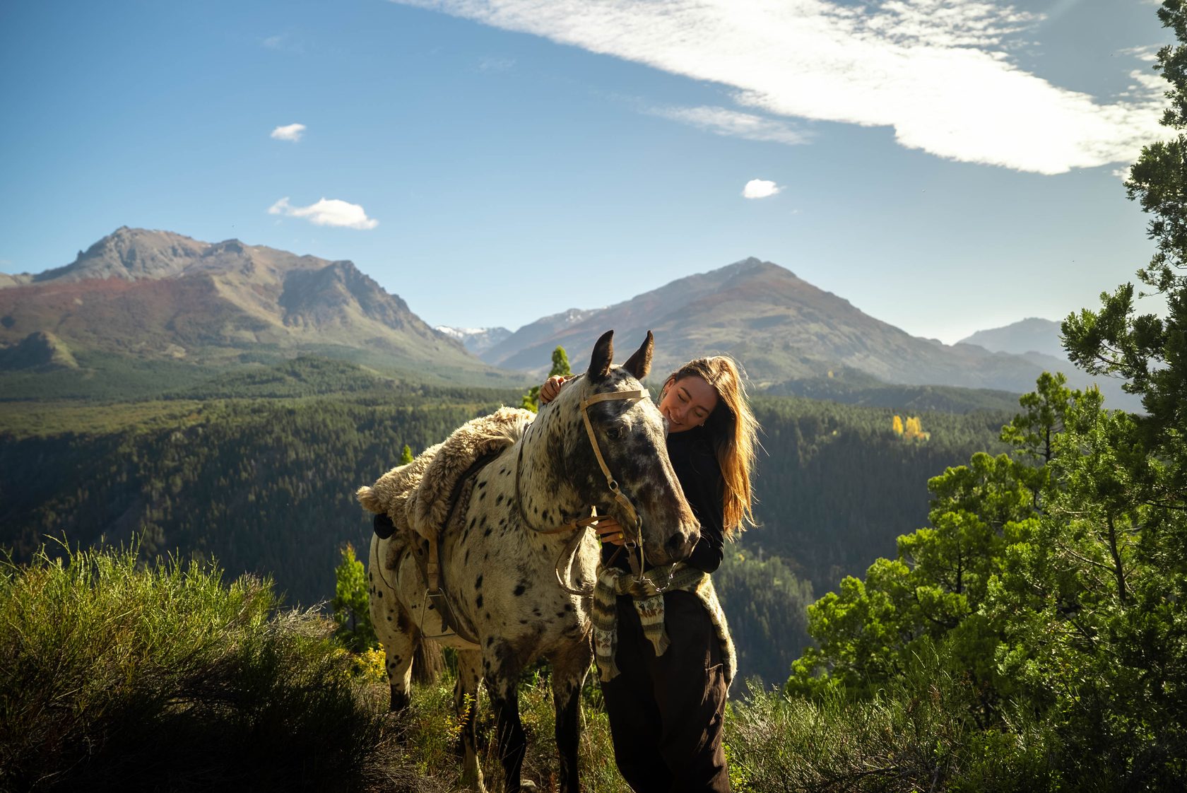 Rider among autumn colour, Patagonia