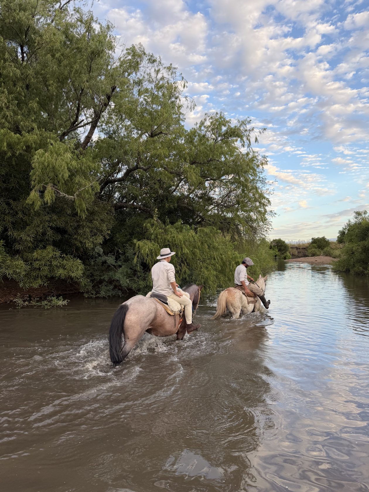 Crossing the river on horseback, Uruguay